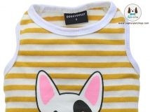 เสื้อกล้ามสุนัข สีเหลืองสลับลาย สกรีนหน้า เฟรนช์ บูลด็อก (French Bulldog)